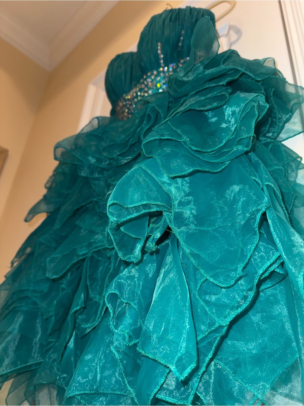 Grace Karin Sz 4 Teal Rhinestone Ruffle Corset Homecoming Dress Mermaidcore Fae - Picture 4 of 10